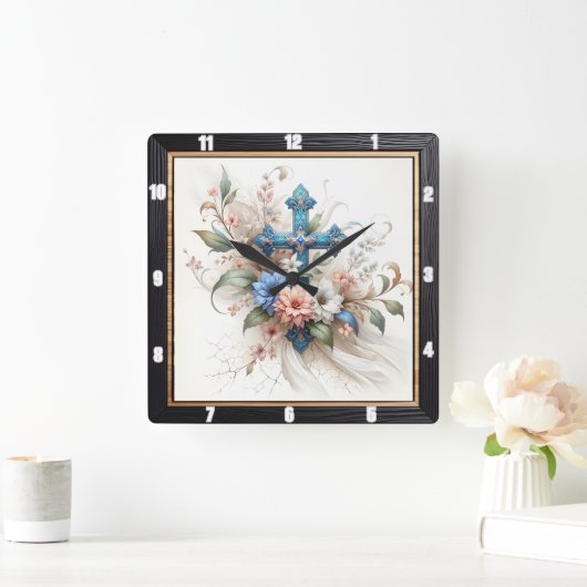 クロス華美フローラ スクエア壁時計 (ホーム)
