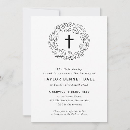 クロス葉葬式 招待状 (正面)