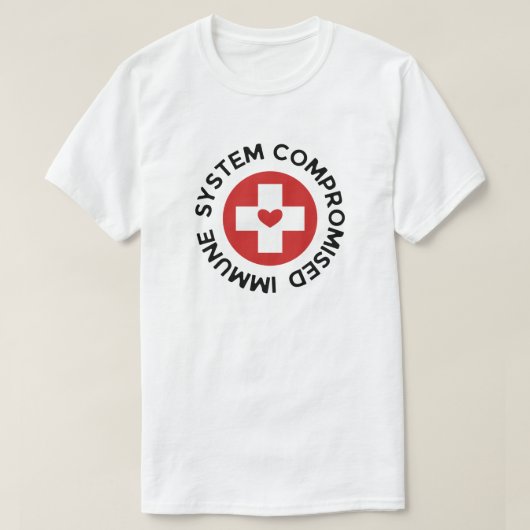 クロス赤いハート障害免疫システム Tシャツ (デザイン正面)