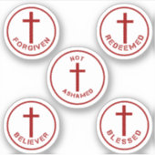クロス赤と白キリスト教信仰タイポグラフィセット シール (正面)
