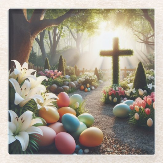 クロス/イースターエッグ/リリー ガラスコースター (正面)