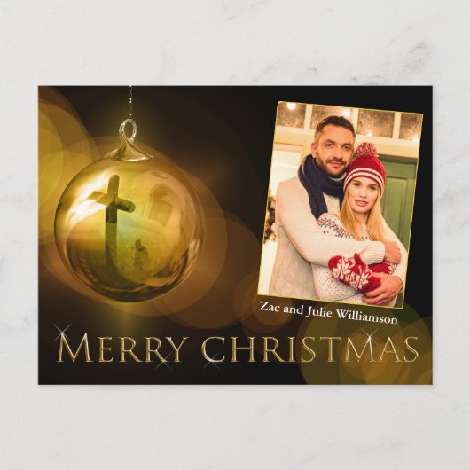 クロス・オブ・キリストオーナメント反射金ゴールド写真 ポストカード (正面)