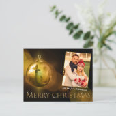 クロス・オブ・キリストオーナメント反射金ゴールド写真 ポストカード (スタンド正面)