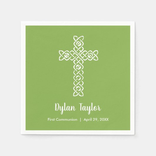 クロス |グリーン・コミュニオンバプテスマ《キリスト教》洗礼式や命名式 スタンダードカクテルナプキン (正面)