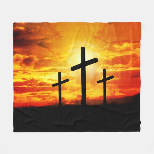 クロス、サンセットシルエット絵を描ズ–67137 フリースブランケット (正面(横))