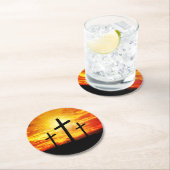 クロス、サンセットシルエット絵画ズ ラウンドペーパーコースター (インサイチュ)