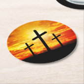 クロス、サンセットシルエット絵画ズ ラウンドペーパーコースター (アングル)