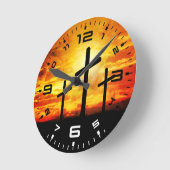 クロス、サンセットシルエット絵画ズ ラウンド壁時計 (傾斜)