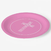 クロス |タフィー・ピンク・コミュニオンバプテスマ《キリスト教》洗礼式や命名式 ペーパープレート (アングル)