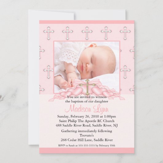 クロス&ハートフォト《キリスト教》洗礼式や命名式 招待状 (正面)