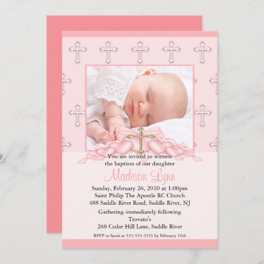 クロス&ハートフォト《キリスト教》洗礼式や命名式 招待状 (正面/裏面)