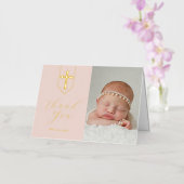 クロス バナー スクリプト 宗教的 サンクス フォト ピンク 箔グリーティングカード (蘭)