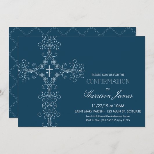 クロス・モノグラム付き少年招待状 招待状 (正面/裏面)