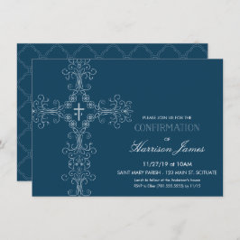 クロス・モノグラム付き少年招待状 招待状