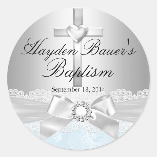 クロス&レースボーブルーバプテスステッカー ラウンドシール (正面)