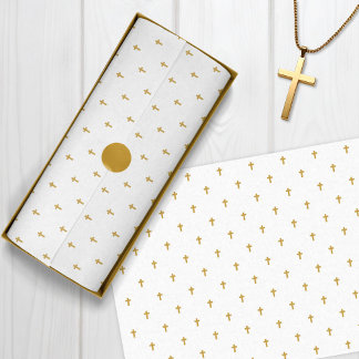 クロス – 白フェイク上のマスタード金ゴールド 薄葉紙