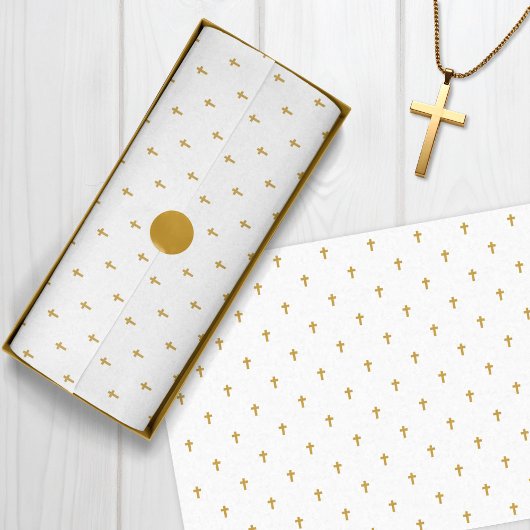 クロス – 白フェイク上のマスタード金ゴールド 薄葉紙