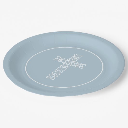 クロス | Steel Blue Communionバプテスマ《キリスト教》洗礼式や命名式 ペーパープレート (アングル)