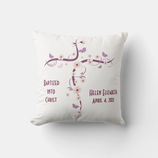 クロスw/フラワーバターBaptIsmalキープサプライ枕 クッション (正面)