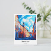 クロズノポーランドヴィンテージトラベルポトレイトイラストレーション ポストカード (スタンド正面)