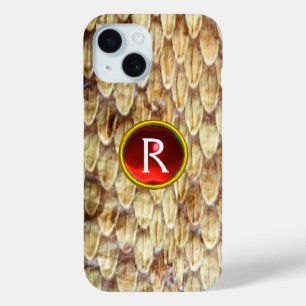 クロタラス印刷スネークスキンレッドジェムモノグラム iPhone 15ケース