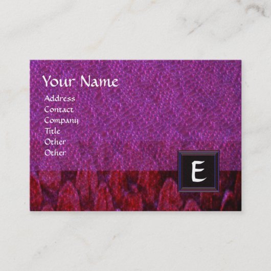 クロタラス正方形モノグラムはっきりした、紫の黒の赤 名刺 (正面)