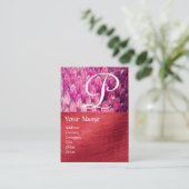 クロタロスモノグラムはっきりした、明るい黒ピンク赤シルク 名刺 (スタンド正面)