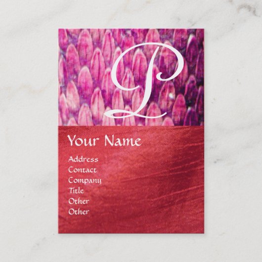 クロタロスモノグラムはっきりした、明るい黒ピンク赤シルク 名刺 (正面)