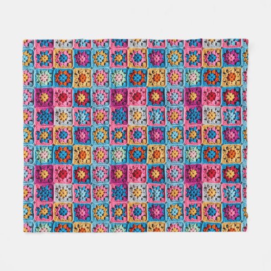 クロチェットエフェクトグラニースクエアクラフト フリースブランケット (正面(横))