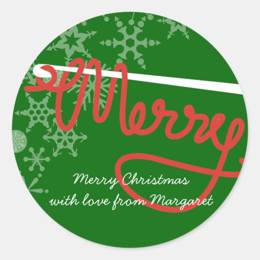 クロチェットフックメリークリスマスヤーンギフトラベルステッカー ラウンドシール (正面)