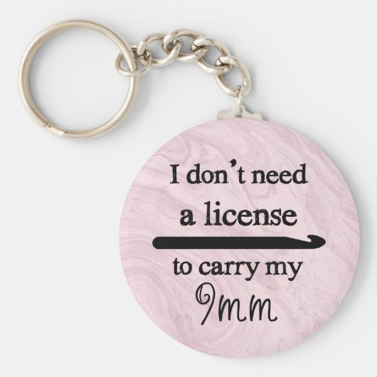 クロチェットフックライセンス工芸品ピンクマーブル キーホルダー (正面)