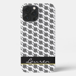 クロチェットフック+糸・ブラック&金ゴールドラベル+文字 iPhone 13 PRO MAXケース