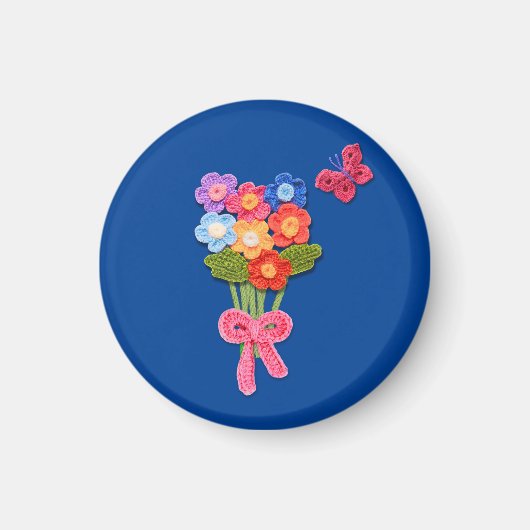 クロチェットフラワーブーケプリントキーチェーン マグネット (正面)