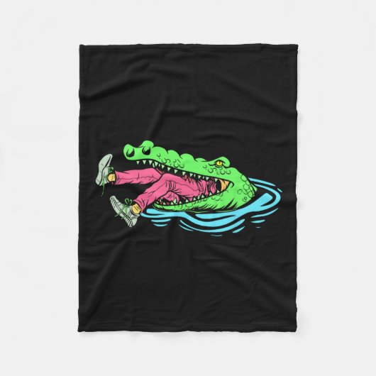 クロッおもしろいクハンター狩りシーズンクロコダイル狩り フリースブランケット (正面)