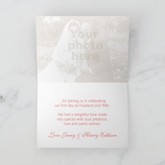 クロッカスのピンクと赤の結婚式のお礼カード サンキューカード (内部)