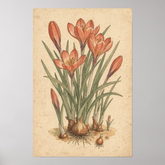 クロッカスの植物画 | 春の花の研究 ポスター (正面)
