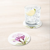 クロッカスの水の色のアートパープル結婚のコースター ラウンドペーパーコースター (インサイチュ)