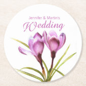 クロッカスの水の色のアートパープル結婚のコースター ラウンドペーパーコースター (正面)