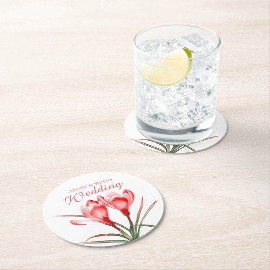 クロッカスの水彩画の芸術のオレンジ結婚式のコースター ラウンドペーパーコースター (インサイチュ)