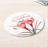 クロッカスの水彩画の芸術のオレンジ結婚式のコースター ラウンドペーパーコースター (アングル)