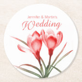 クロッカスの水彩画の芸術のオレンジ結婚式のコースター ラウンドペーパーコースター (正面)