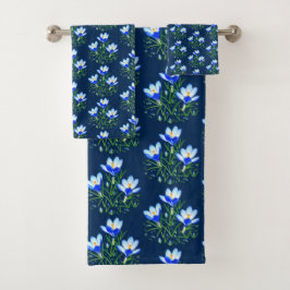 クロッカスの花 ダークブルー バスタオルセット