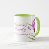 クロッカスの芸術のすばらしい伯母さんの紫色の緑のマグ マグカップ (正面右)