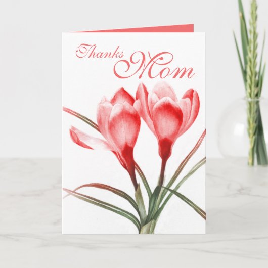 クロッカスの"お母さん"のピンクの赤い母カード感謝していしています サンキューカード (正面)