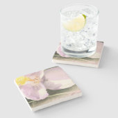 クロッカスフラワーズピンクハンド絵を描アート ストーンコースター (横)