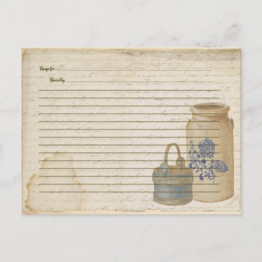 クロックと青のバスケットレシピカード ポストカード (正面)