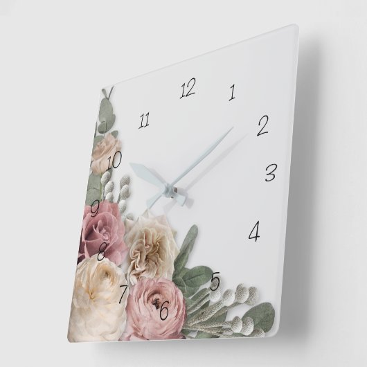 クロックと#のヴィンテージフローラ スクエア壁時計 (傾斜)