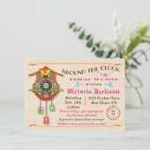 クロックのまわりにブライダルシャワーフォークアートカッコウ 招待状 (スタンド正面)