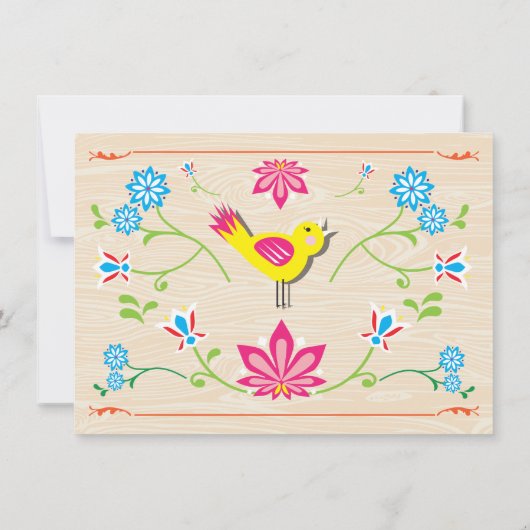 クロックのまわりにブライダルシャワーフォークアートカッコウ 招待状 (裏面)