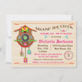 クロックのまわりにブライダルシャワーフォークアートカッコウ 招待状 (正面)